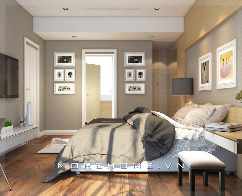 Mẫu giường ngủ chung cư hiện đại màu trắng được làm từ gỗ công nghiệp đầy trẻ trung và ấn tượng